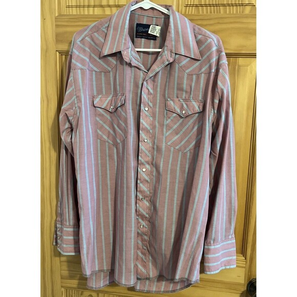 VTG Wrangler Shirt Mens 16 1/2-34 Striped X-long Tails Pearl Snap Single Stitch - Picture 1 of 4